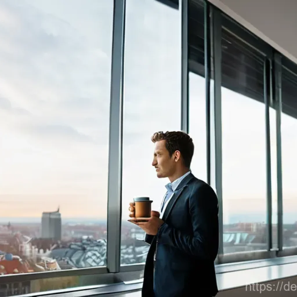 긍정심리학의 실천 사례 - **Prompt: Mindful Moment in a German Urban Setting**
A young professional (early 30s, smart-casu...