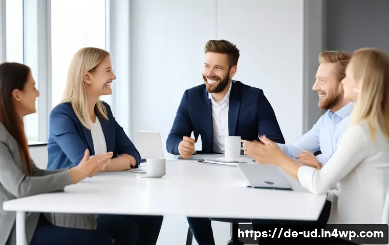 긍정심리학의 기법을 통한 직장 내 협력 증진 - A modern German office environment showing a diverse team of professionals in a bright meeting room ...