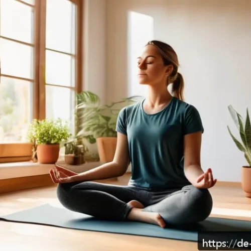 긍정심리학의 인지적 기초 - A serene indoor scene showing a young adult practicing mindfulness meditation in a cozy, sunlit room...